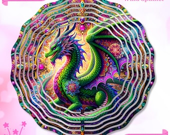 Colorful Fantasy Dragon Wind Spinner Sublimation Design, Mystical Treasure Dragon 10 Inch Digital Download, Dragon Intricate Mandala Art png
