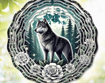Diseño de sublimación de un majestuoso molinillo de viento del bosque de lobos (descarga digital PNG)