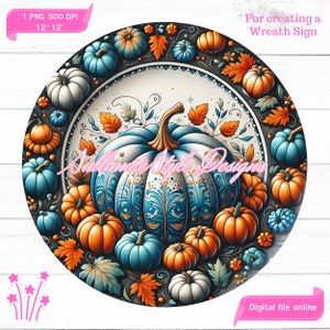 Boho Pumpkin Mandala, Pumpkins Fall Harvest Round Sign Sublimation Design, Rustic Autumn Door Hanger Digital Download Thanksgiving Decor PNG