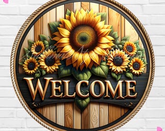 Sunflower Welcome Wreath Sign: Rustic Farmhouse PNG (Digital Download)