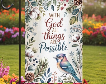 Christian Garden Flag PNG, Winter Floral Bird Design (Digital Download)