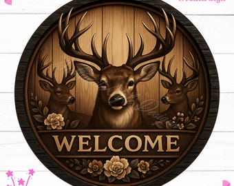 Rustic Deer Welcome Wreath Sign: Wildlife PNG (Digital Download)