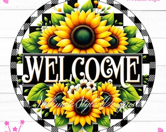 Welcome sunflower Wreath Sign, Welcome Wreath Signs, Spring Round Signs. Sublimation Design for Front Door Decor and Digital Signage