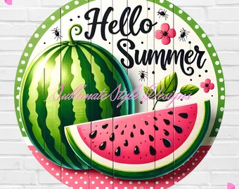 Hello Summer Watermelon Wreath Sign: Front Door Decor (PNG Digital File)