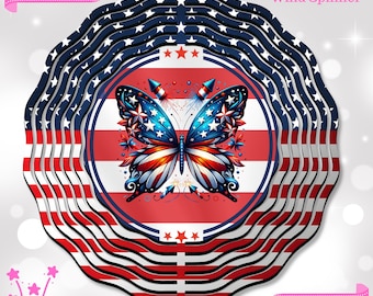 American Butterfly Wind Spinner PNG para sublimación, Bandera americana PNG para sublimación, Spinner de viento de 10 pulgadas, Spinner de viento patriótico PNG