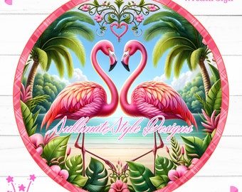 Pink Flamingo Wreath Sign: Summer Couple PNG (Digital Download)