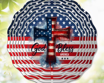 God Bless America Cross Wind Spinner: Patriotic Flag Sublimation (PNG)