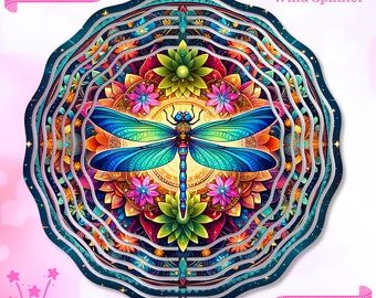 Dragonfly Wind Spinner Sublimation Design,  Mystical Dragonfly Night Garden, Vibrant Windspinner Image, Home Decor Art, Digital Download PNG