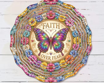 Christian Wind Spinner PNG: Faith Over Fear Butterfly floral Sublimation Design (Digital Download)