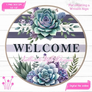 Purple Floral Welcome Sign: Spring Wreath Design (PNG Digital File)