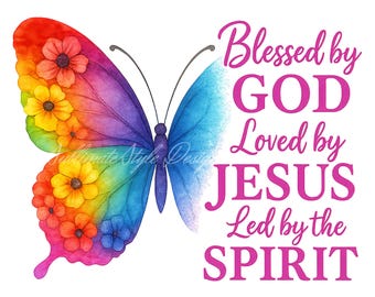 Watercolor Butterfly Christian Sublimation Design: Rainbow Floral (Digital Download)