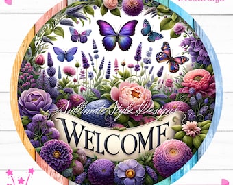 Cartel de bienvenida con mariposas PNG: Diseño de corona floral (Descarga digital)