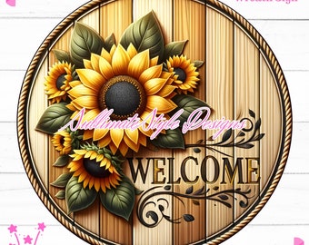 Sunflower Welcome Sign: Spring Wreath, Front Door Decor (PNG Digital File)