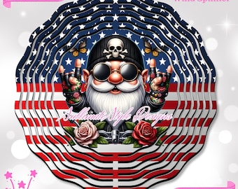 American Biker Gnome Wind Spinner PNG: Patriotic Sublimation Design (Digital Download)