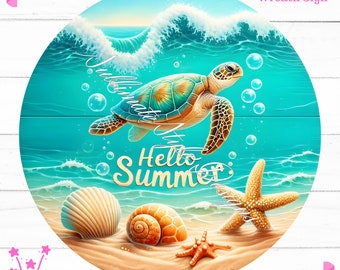 Sea Turtle Hello Summer Sign: Beach Wreath Design (PNG Digital File)