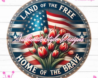 Patriotic Tulip Flag Sign: Americana Round Design (Digital Download)