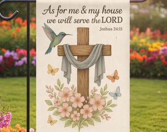 Christian Garden Flag PNG, Floral Cross, Scripture Art (Digital Download)