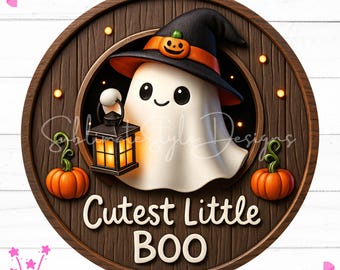 Halloween Ghost Wreath Sign, Witch Hat, Lantern (PNG Digital Download)