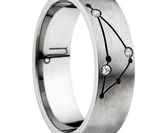 Titanium wedding ring with the zodiac sign