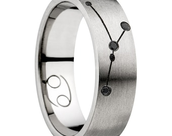 Titanium wedding ring with the zodiac sign