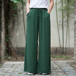 Linen Pants in 5 Colors, Waist Tie, Summer linen pants, Wide Leg Trousers Green