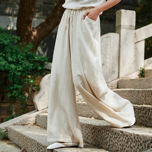 Linen Pants in 5 Colors, Waist Tie, Summer linen pants, Wide Leg Trousers Cream