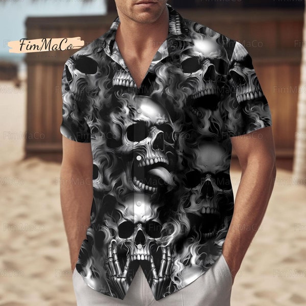 Skull Button up Shirts Etsy