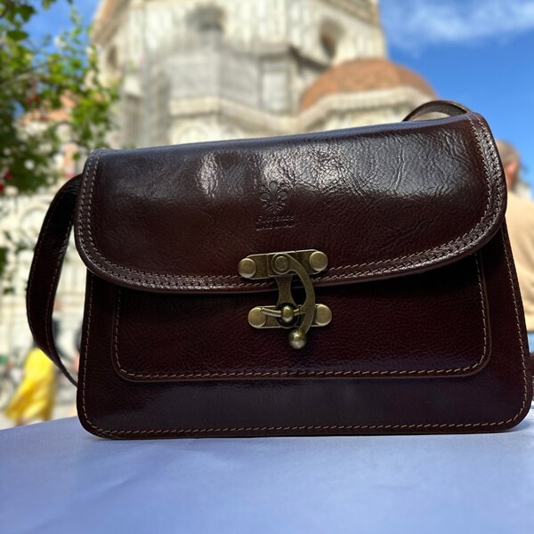 Italian full grain woman leather bag, elegant leather bag, made in Italy handbag,messenger bag,cross body bag- crossbody bag from florence