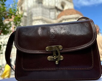 Bolso de cuero italiano de mujer de grano completo, elegante bolso de cuero, bolso hecho en Italia, bolso de mensajero, bolso bandolera- bolso bandolera de florencia