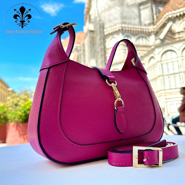 Italian leather elegant bag handmade in Florence/pink leather handbag purse and cross body bag-made in italy