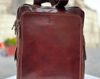Handgefertigter Rucksack aus italienischem Leder/Unisex-Rucksack aus echtem Florenz-Leder/Umhängetasche/Rucksack aus Florenz – hergestellt in Italien.