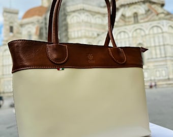 Cartera de cuero genuino Bolsos de cuero italianos hechos a mano para mujer l l Elegante bolso de cuero de Florencia
