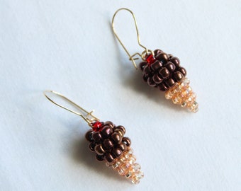 Boucles d'oreilles glace Chocolat en perles de verre