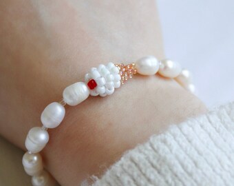 Bracelet Glace à la vanille en perles de verre et perles d'eau douce