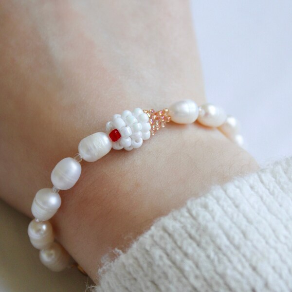 Bracelet Glace à la vanille en perles de verre et perles d'eau douce