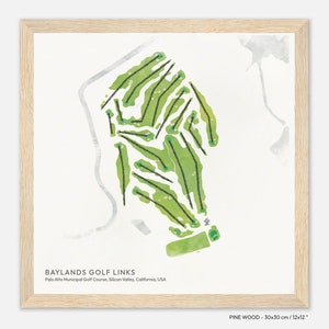 Baylands Golf Links, Palo Alto Municipal Golf Course, Silicon Valley, Californië, VS - Golfbaankaart Illustratie Muurkunst, Golfcadeau