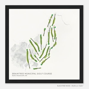 Boston: Campo de Golf Municipal Braintree, Boston, Massachusetts, EE. UU. - Ilustración del mapa del campo impresa en papel, idea de regalo de golf para estudiantes
