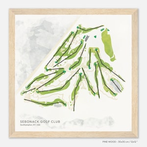 Club de Golf Sebonack, Southampton, NY - Mapa de campo de golf, arte mural, impreso en papel premium, idea de regalo de golf, recuerdo de golf de los Hamptons