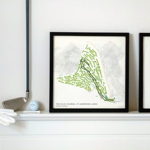 The Old Course, St Andrews Links, Escocia - Idea de regalo para golfistas: Ilustración del mapa del campo impresa en papel premium, recuerdo de golf