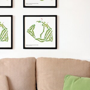 Alemania: Golf-Club Schloss Miel, Arte de pared de ilustración de mapa de campo de golf, Impreso en papel premium, Idea de regalo de golf, Recuerdo de golf