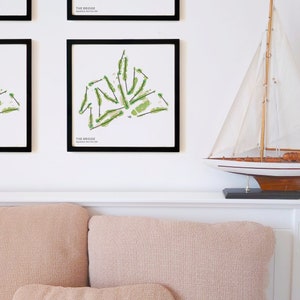 El Puente, Sag Harbor, Nueva York, EE. UU. - Impresión artística de pared con mapa de campos de golf, papel premium, idea de regalo de golf en Long Island, recuerdo de golf de los Hamptons