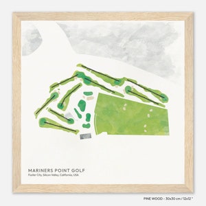Mariners Point Golf, Foster City, Silicon Valley, California, EE. UU. - Ilustración de mapa de campo de golf, arte mural, impreso en papel premium