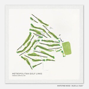 Oakland, Metropolitan Golf Links, Kalifornien, USA - Golf Platz Karte Illustration Wand Kunst, Gedruckt auf Premium Papier, Geschenk für Sie und Ihn