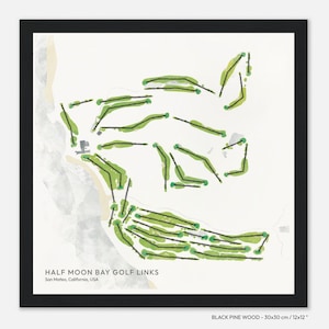 Golf Souvenir: Half Moon Bay Golf Links, San Mateo, Kalifornien, USA - Platz Karte Illustration auf Premium Papier gedruckt, Golf Geschenkidee