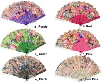 Folding Chinese Spanish Dance Wedding Party Fabric Hand Held Flower Fan UK shop