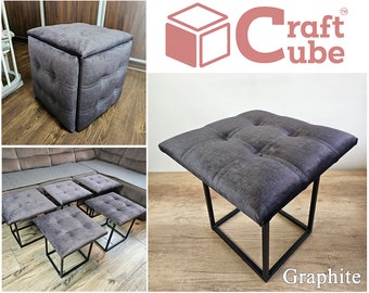 CraftCube Pouf 5 in 1: Ottoman, Decor, Pouffe - transformer, Graphite Color