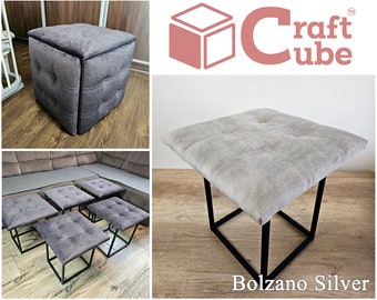 CraftCube Pouf 5 in 1: Ottoman, Decor, Pouffe - transformer, Bolzano Silver Color
