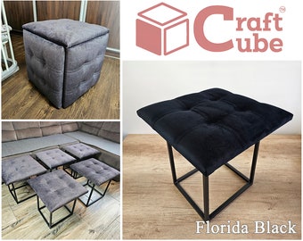 CraftCube Pouf 5 in 1: Ottoman, Decor, Pouffe - transformer, Florida Black Color