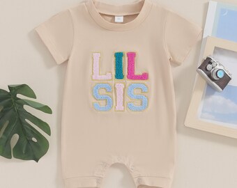 3D Embroidered Little Sister And Little Brother Bodysuit|Baby Announcement Shirt|Lil Bro & Lil Sis Bodysuit|Felt Name|Sibling Shirt Onesie