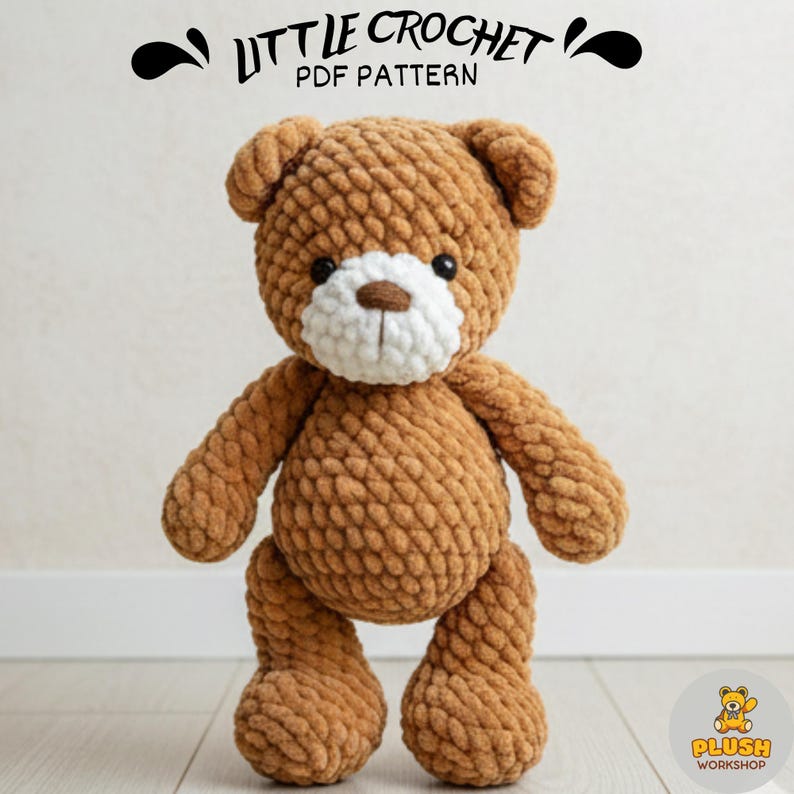 DIY teddy bear amigurumi crochet pattern PDF, no sew stuffed plush toy, easy cute beginner friendly handmade snuggler buddy, kawaii plush bear ornament, step by step digital crochet tutorial, soft toy for nursery and home decor, gift for amigurumi crochet lovers, beginner friendly crochet project, DIY handmade plush bear tutorial
